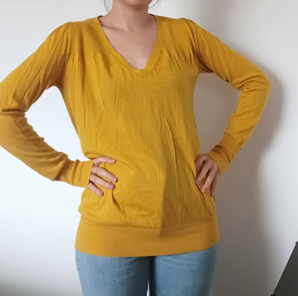 Joe Fresh Mustard Yellow V-Neck Thin Knit Sweater - Picture 3 of 10